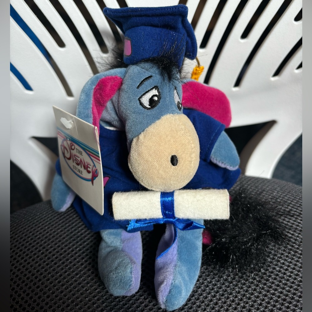 Vintage The Disney Store Eeyore bean bag graduation plush 9”
